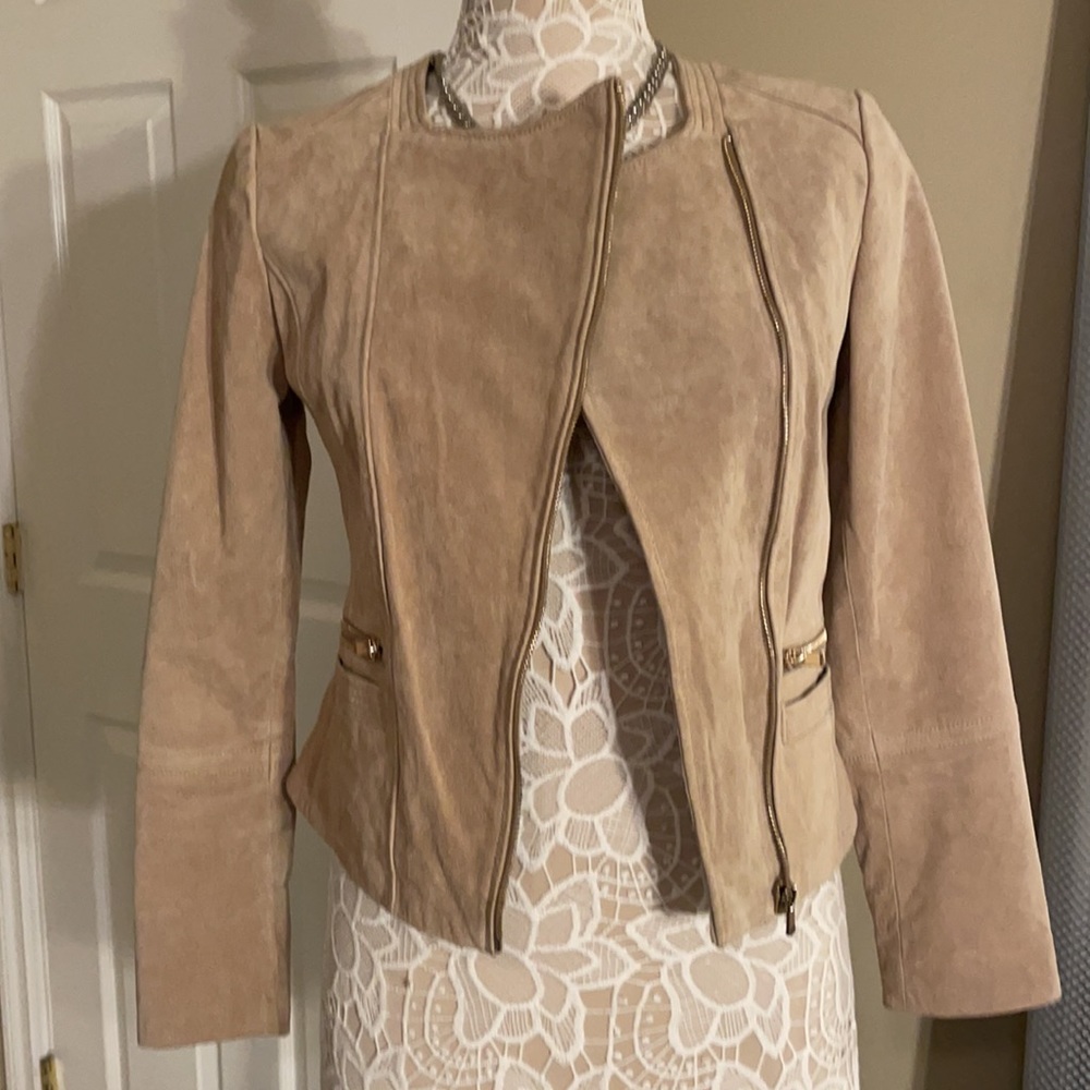 Mango MNG motorcycle zip up suede leather lined ja